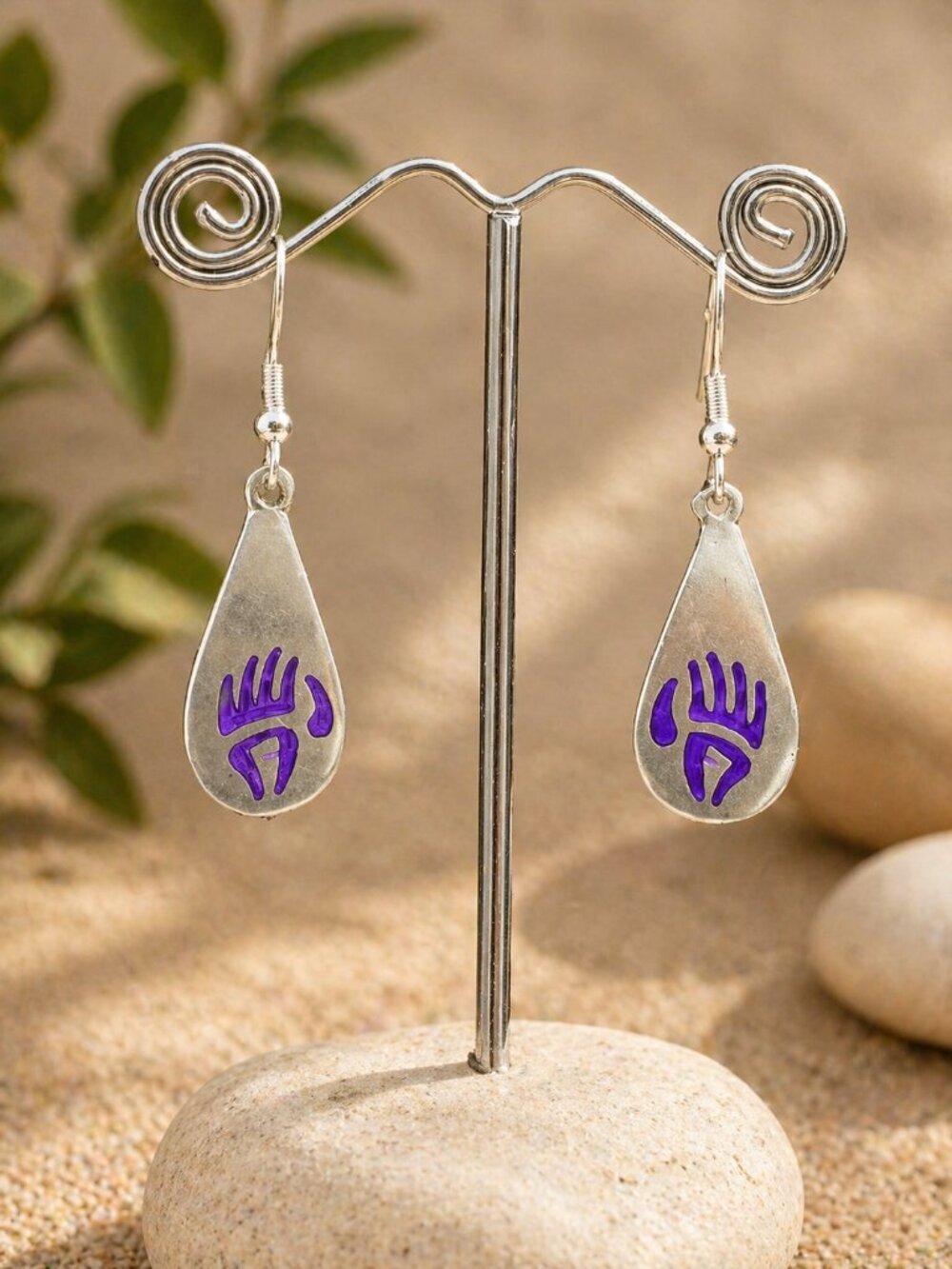 Silver Bear Paw Drop Earrings | Sterling Silver Ear Wire - Picture 6 of 6
